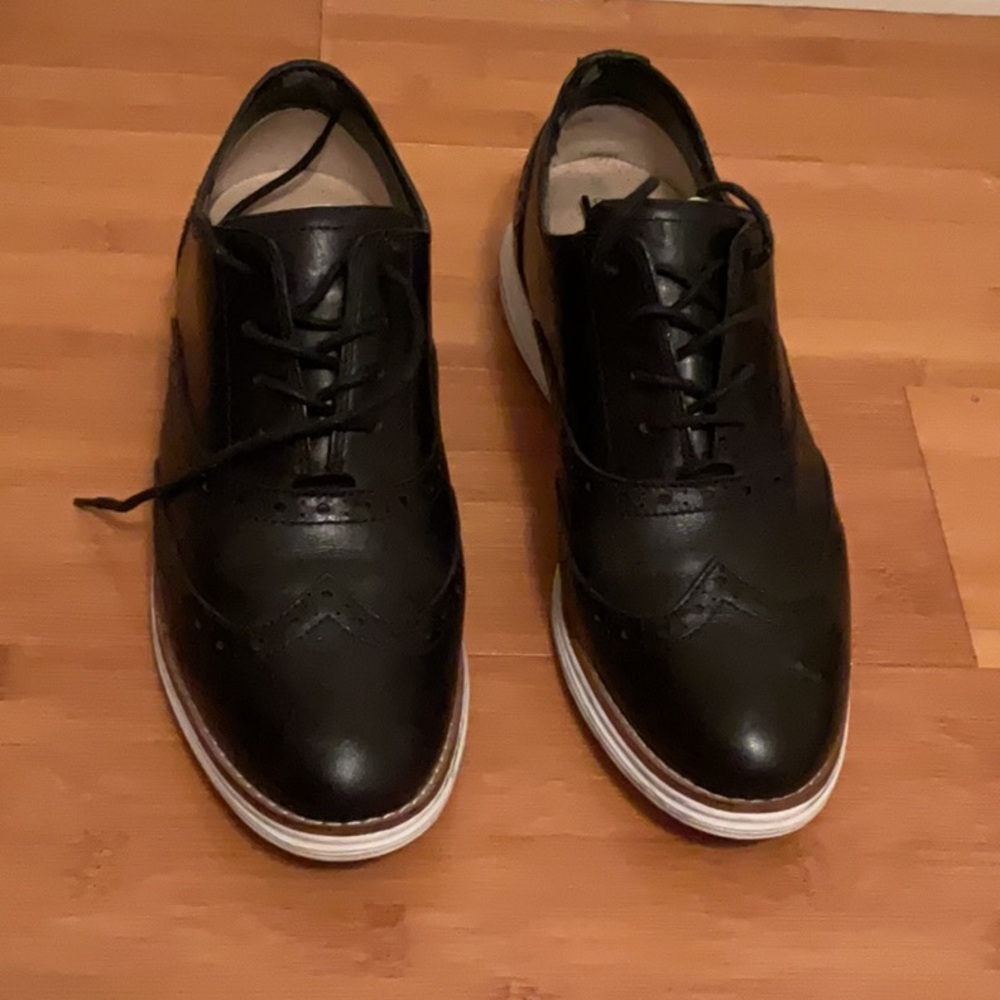 Cole Haan Black Flats with Brogue Detailing